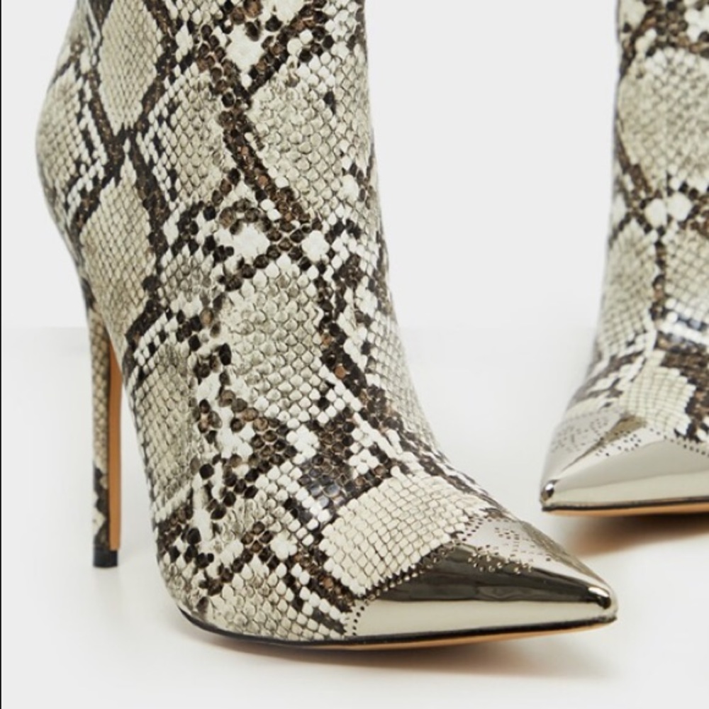 Snake Metal Toe Heeled Ankle Boot